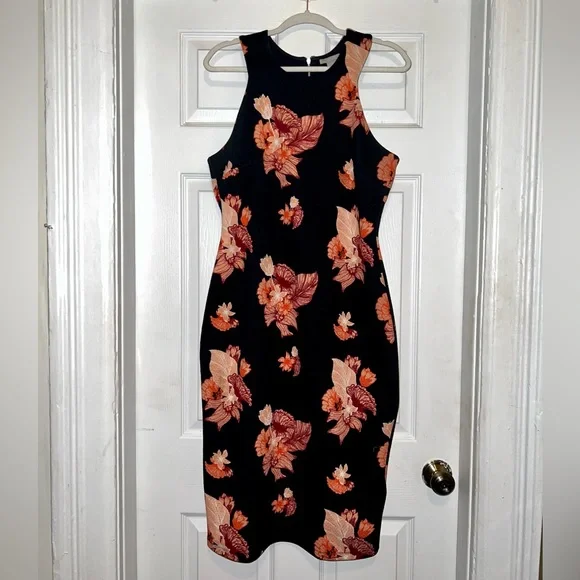 knee length dresses for ladies Black Leafy Floral Smocked Seaton Midi Dress main image 1